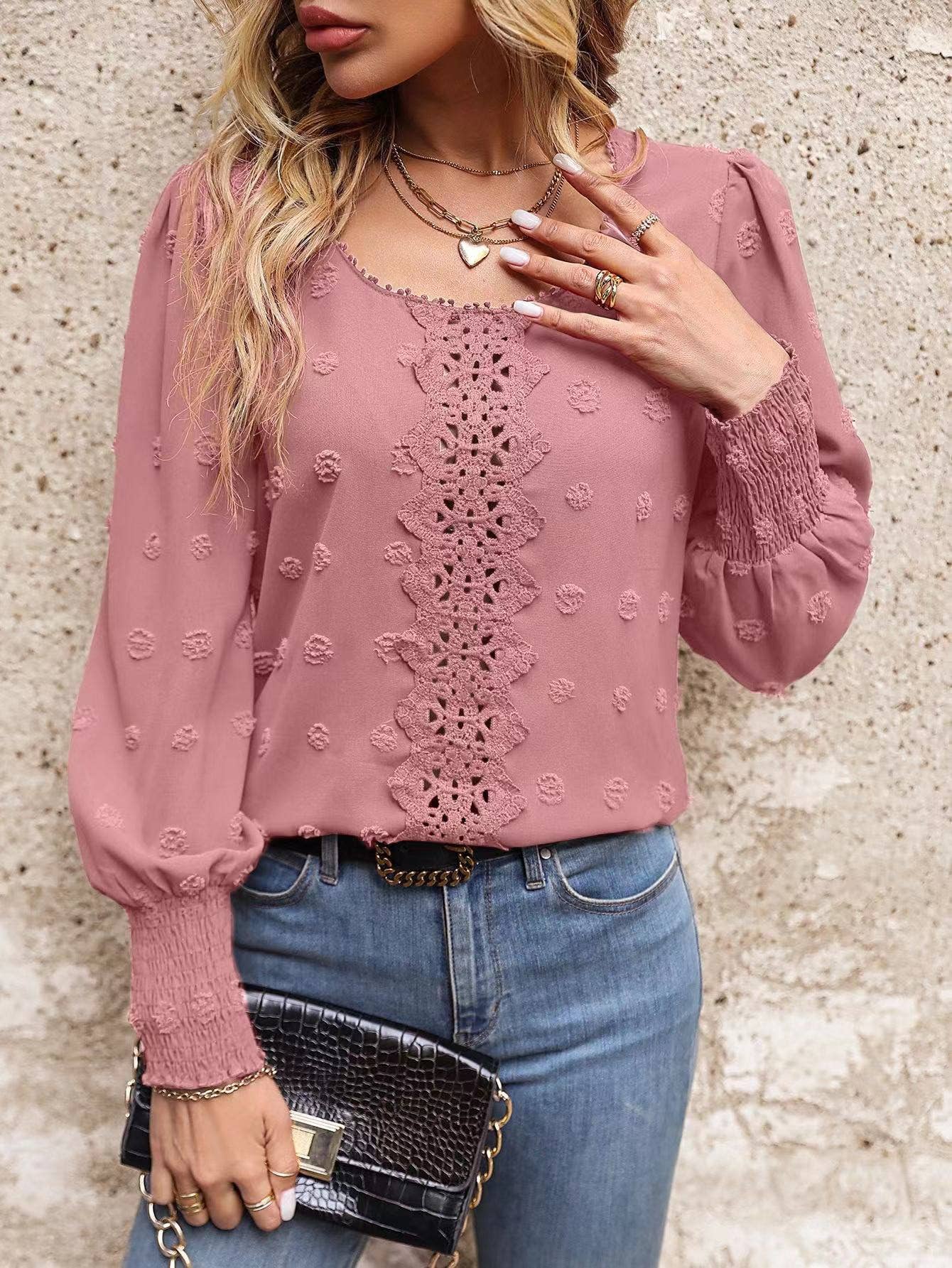 Swiss Dot Lantern Sleeve Top