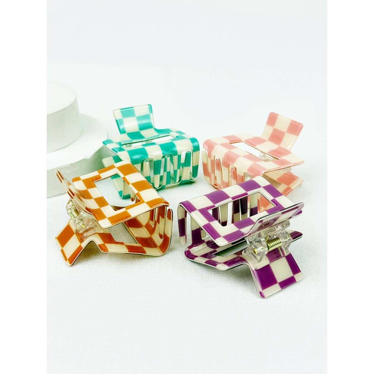 Colorful Checkered Medium Size Hair Claw