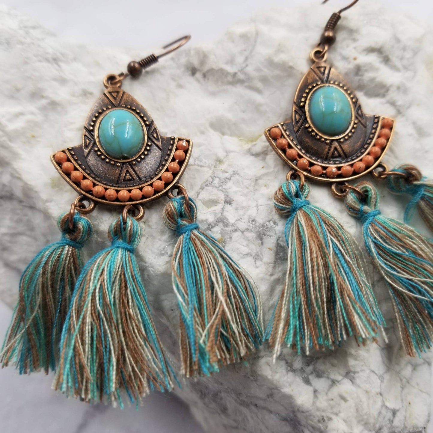 Boho Turquoise Fringe Earrings