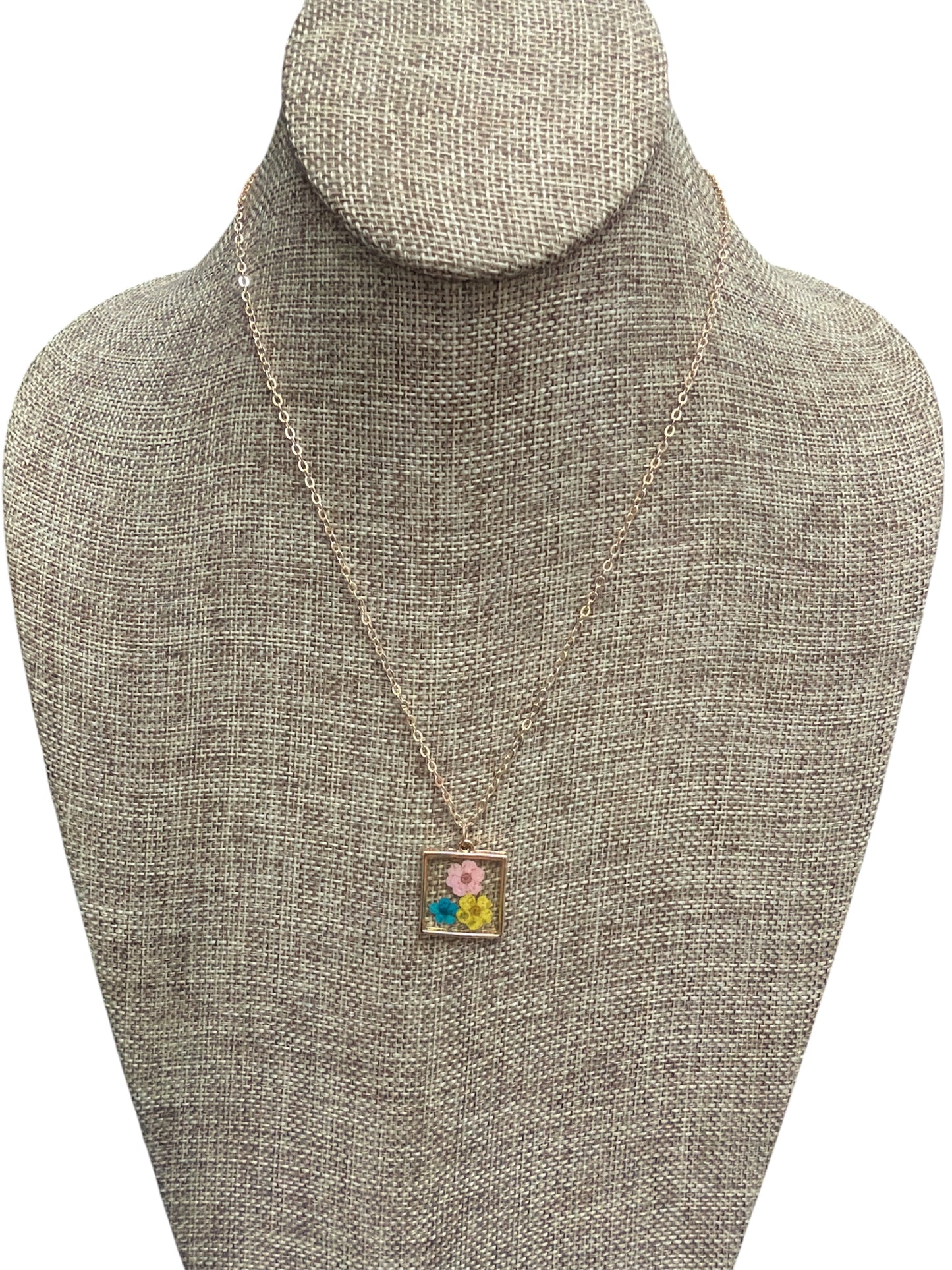 Pressed Square Flower Necklace