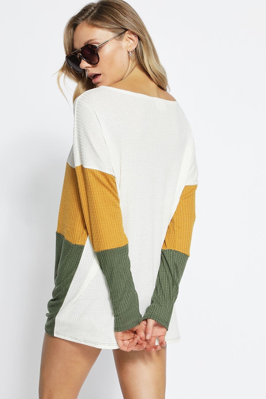 Color Block Waffle Top