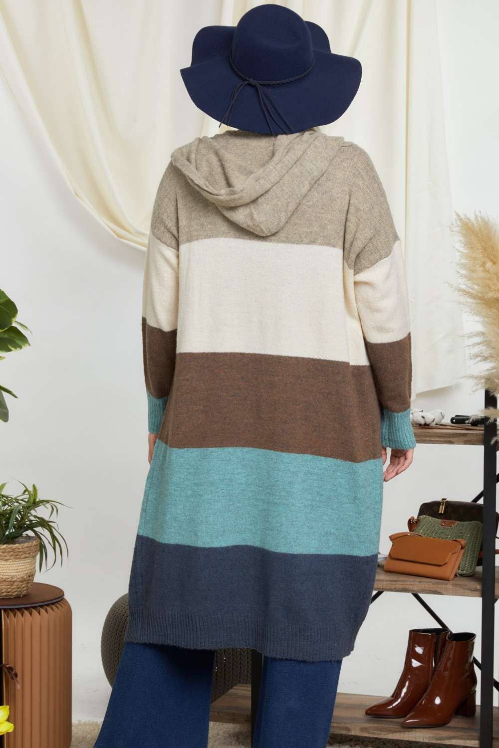 COLOR BLOCK HOODIE OPEN CARDIGAN