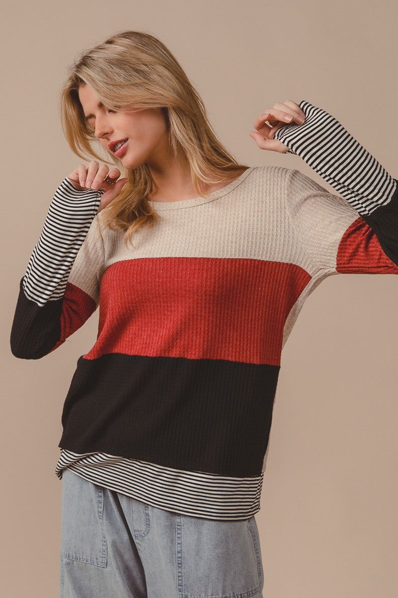 Waffle Color Block Top Pin Stripe