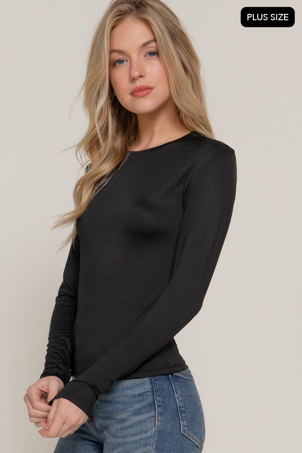 Plus Basic Long Sleeve Crew Neck Top