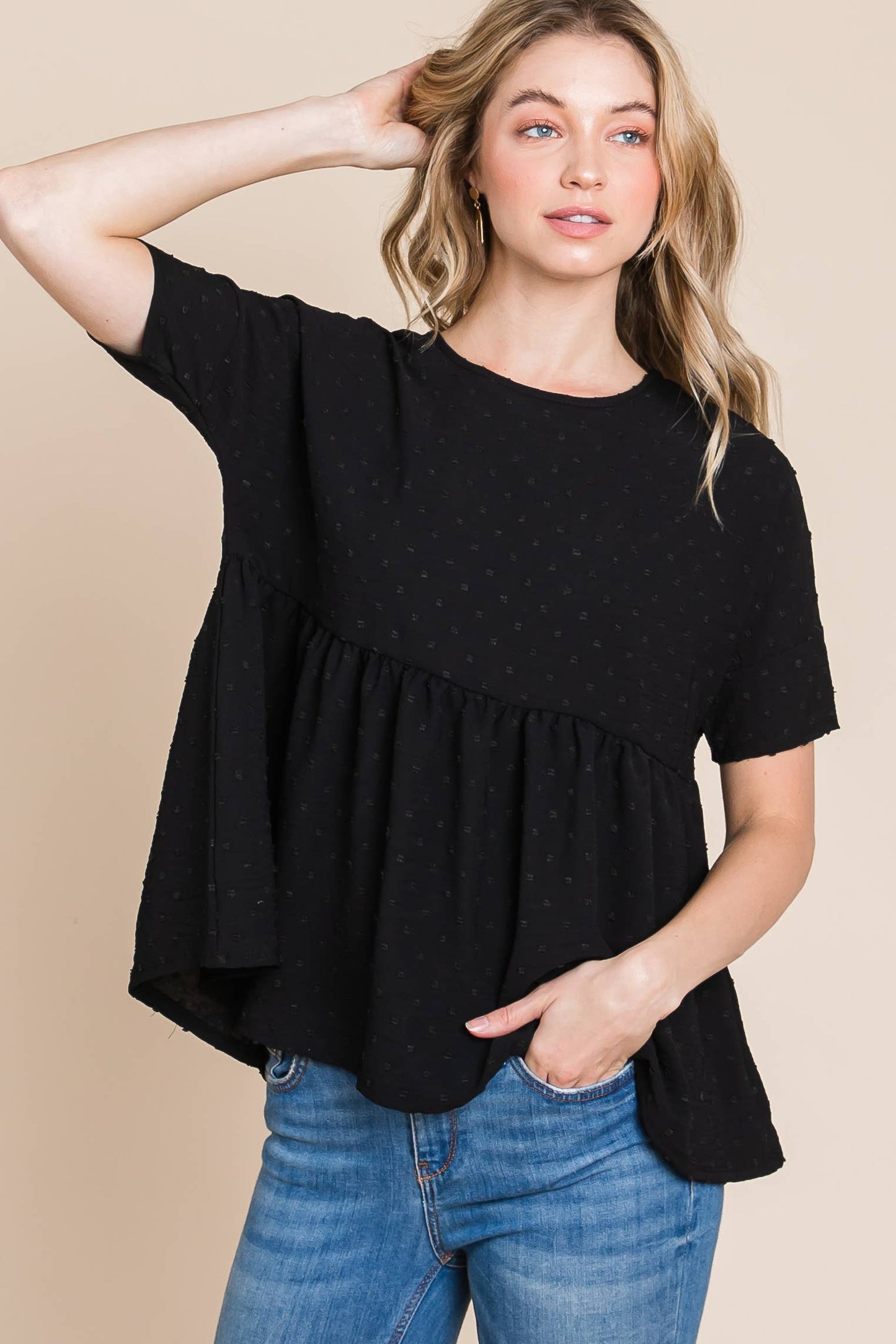 TEXTURED PEPLUM TOP