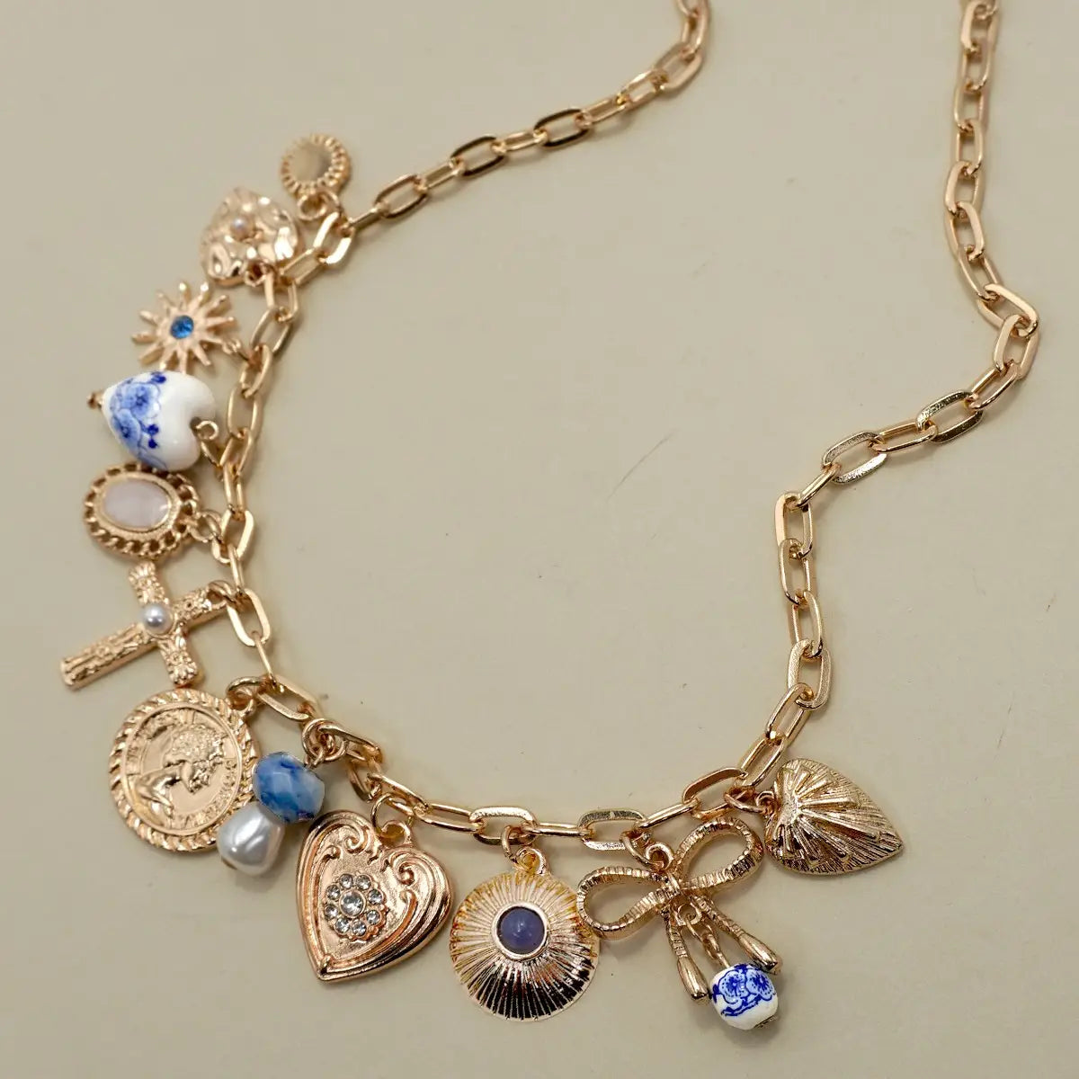 Charm Necklace Porcelain Hearts Cross Necklace