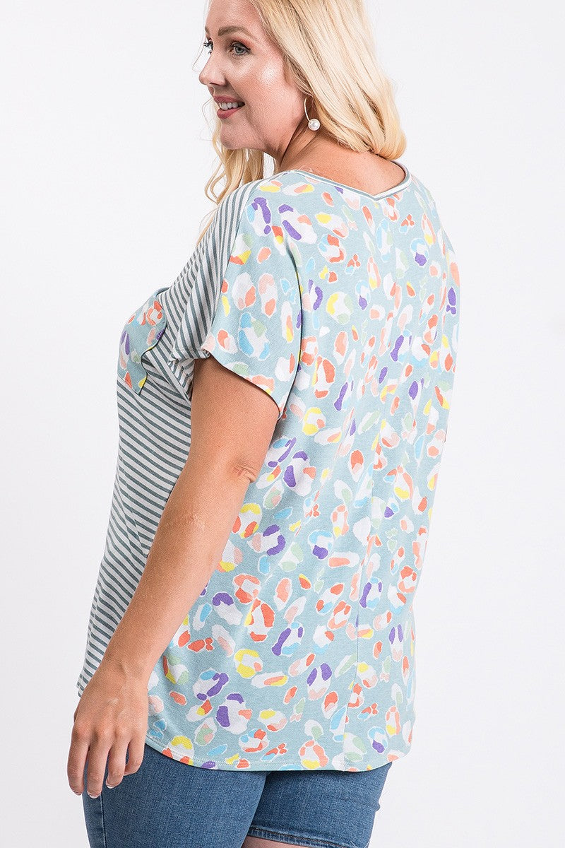Plus Stripe & Abstract Pattern Top