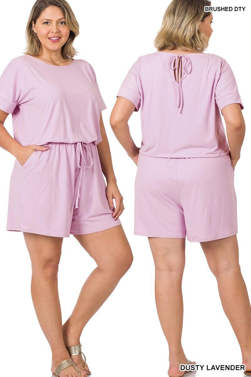 Plus Size Brushed Romper with Pockets
