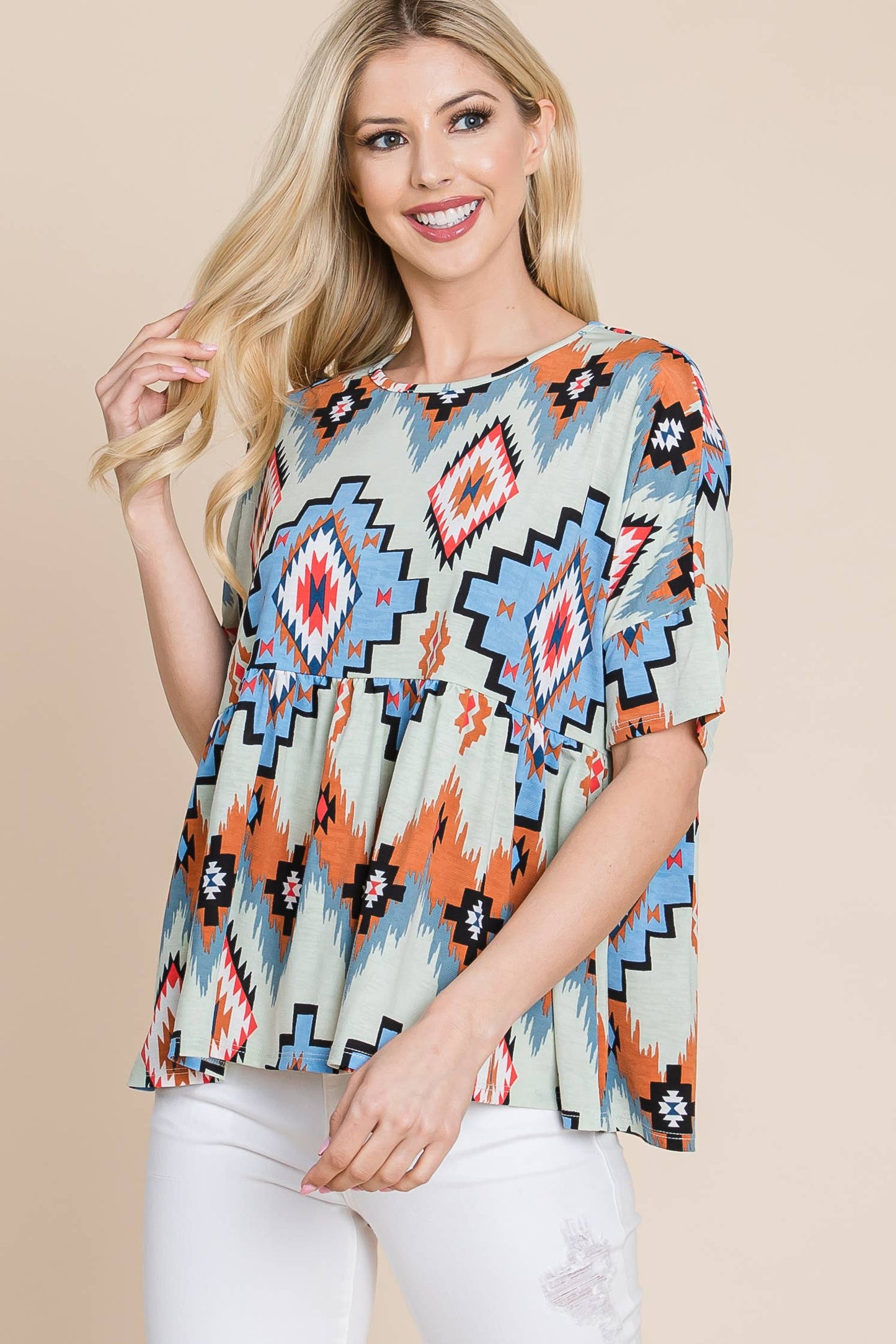 AZTEC PRINT PEPLUM TOP