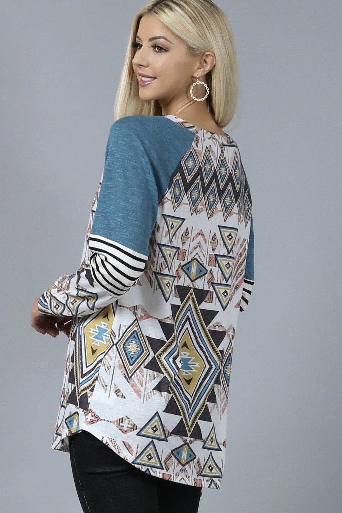 Aztec Print Color Block Rayon Top