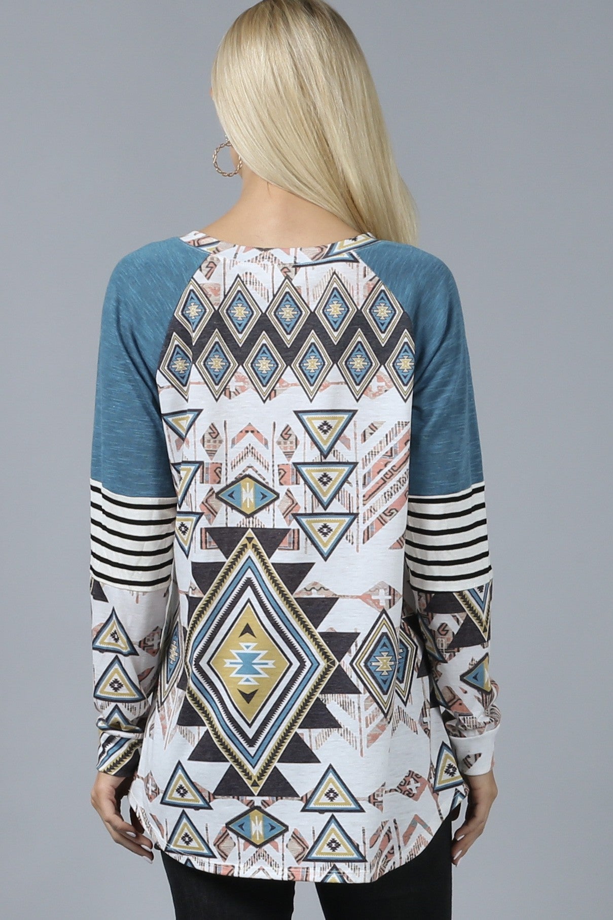Aztec Print Color Block Rayon Top