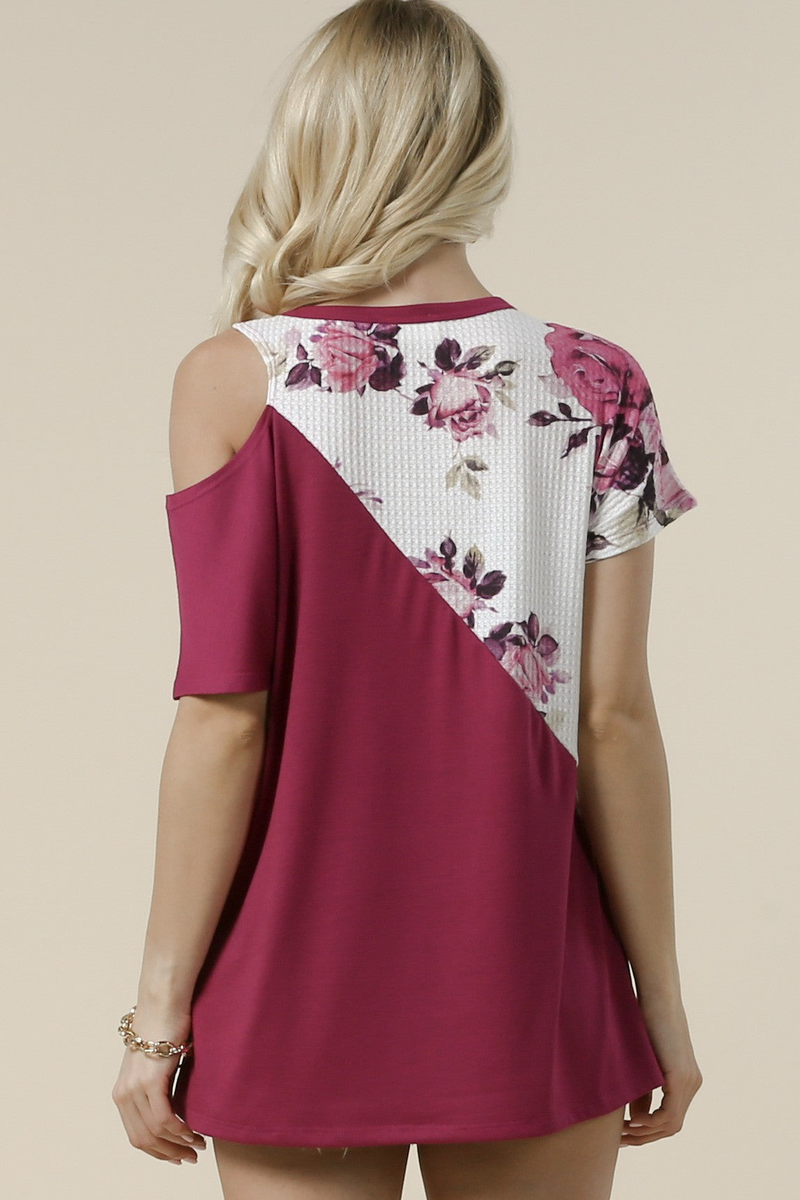 Floral Cut Out Color Block Top