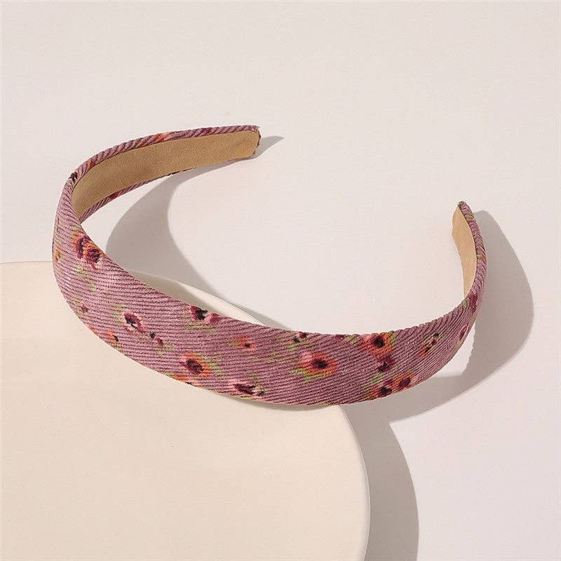 Retro Corduroy Floral Print Plaid Headband
