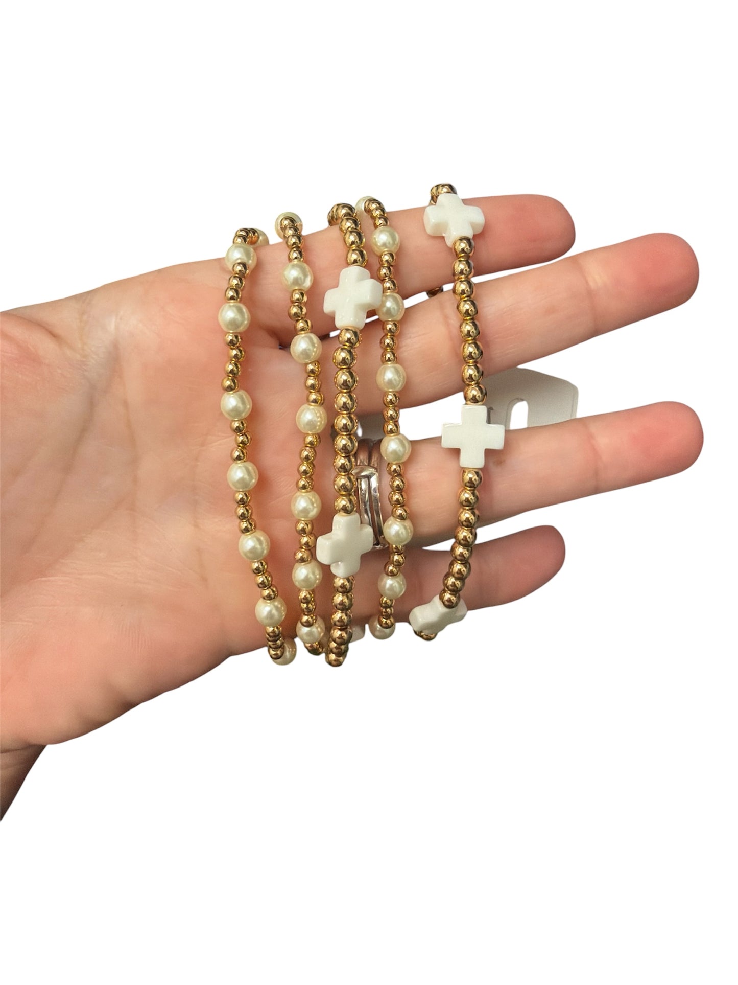 Gold Cross Pearl 5 Pack Bracelet