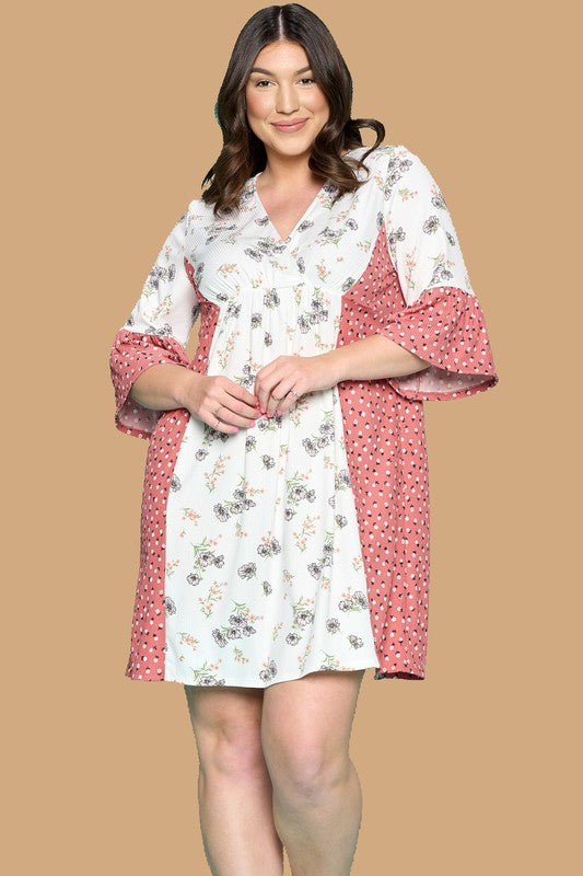 Floral Printed Loose Fit Knit Dress