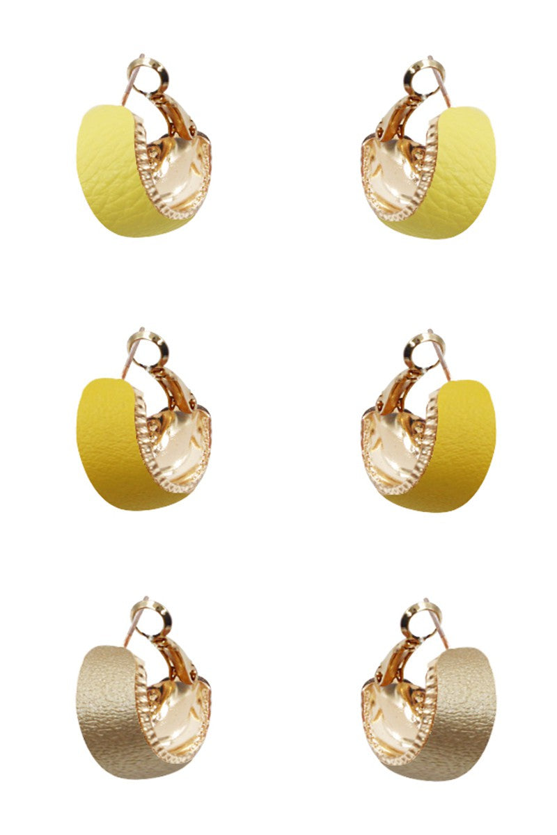 3pk Faux Leather Hoop Set