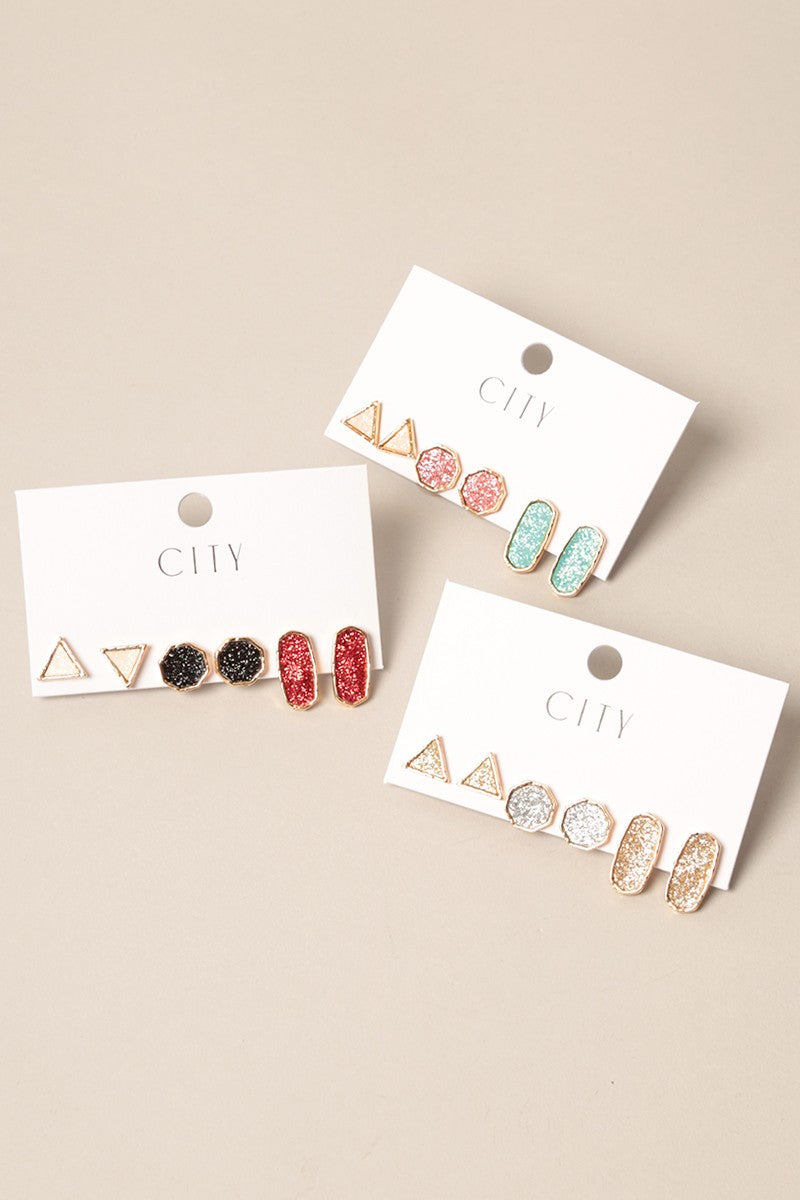 3pack Glitter Faux Post Earrings