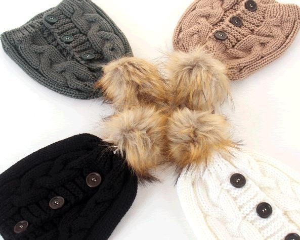 Oversize Button Pom Beanie