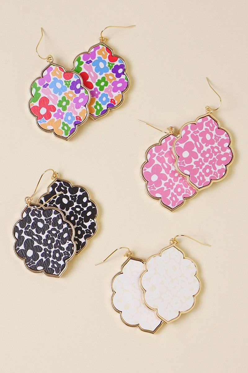 Teardrop Flower Wood Dangle Earrings