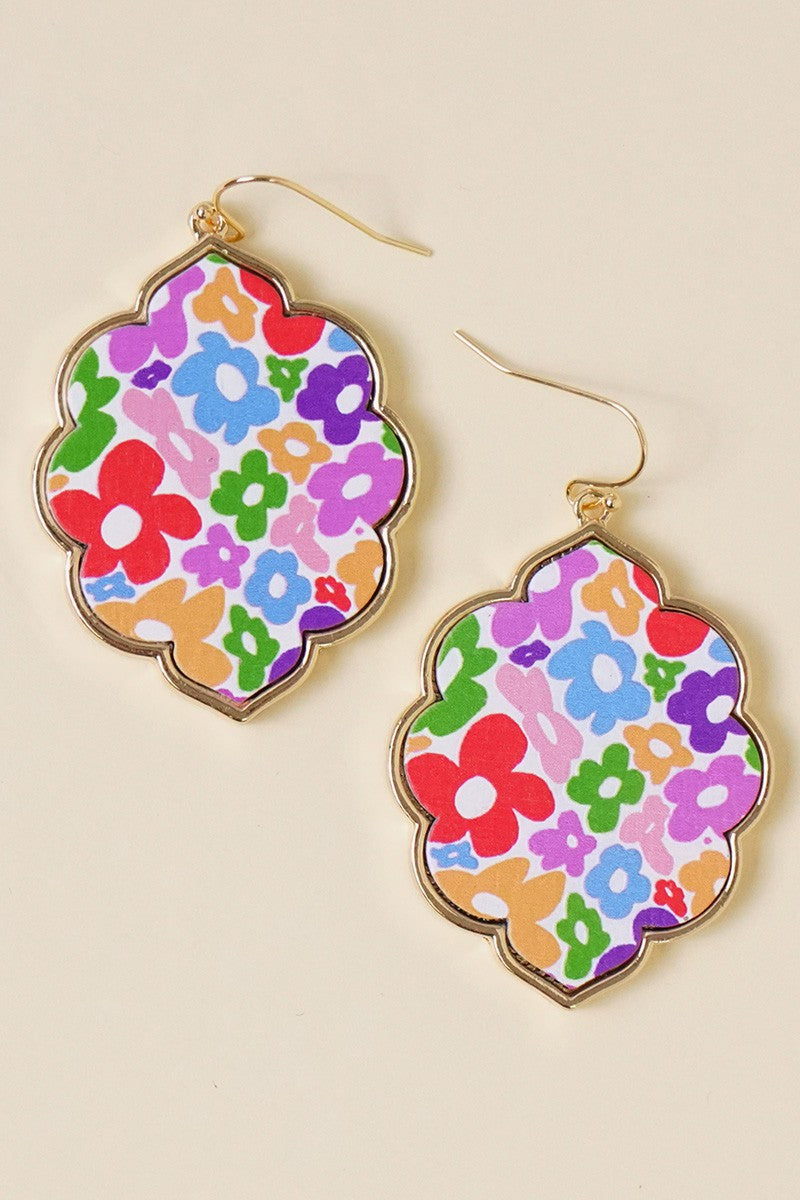 Teardrop Flower Wood Dangle Earrings