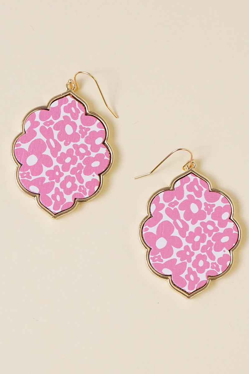 Teardrop Flower Wood Dangle Earrings