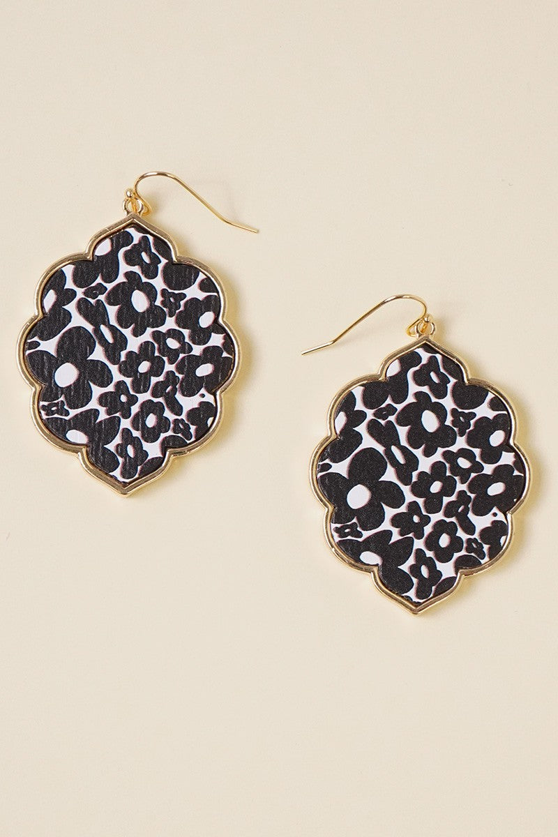 Teardrop Flower Wood Dangle Earrings
