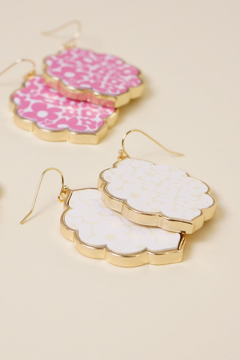 Teardrop Flower Wood Dangle Earrings