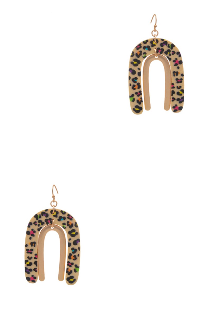 Arched Animal Print Wood Earrings