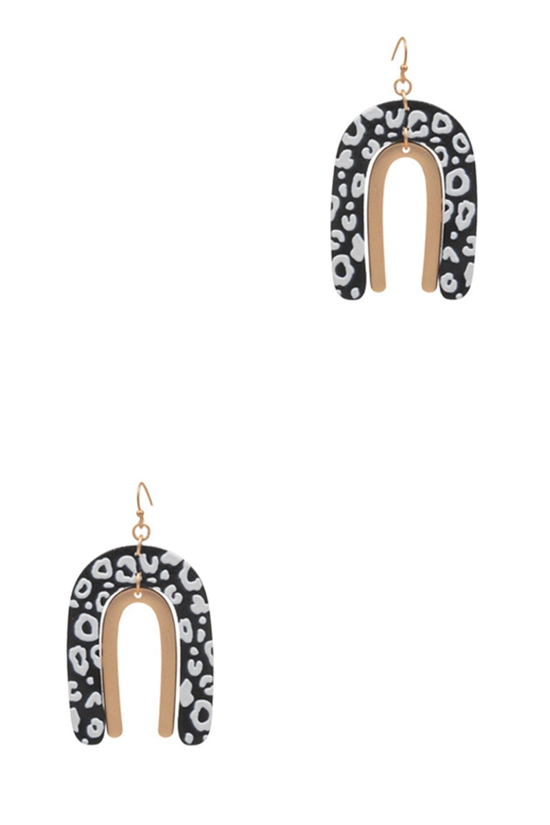 Arched Animal Print Wood Earrings