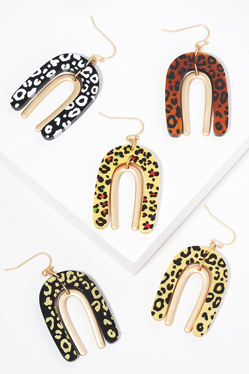 Arched Animal Print Wood Earrings
