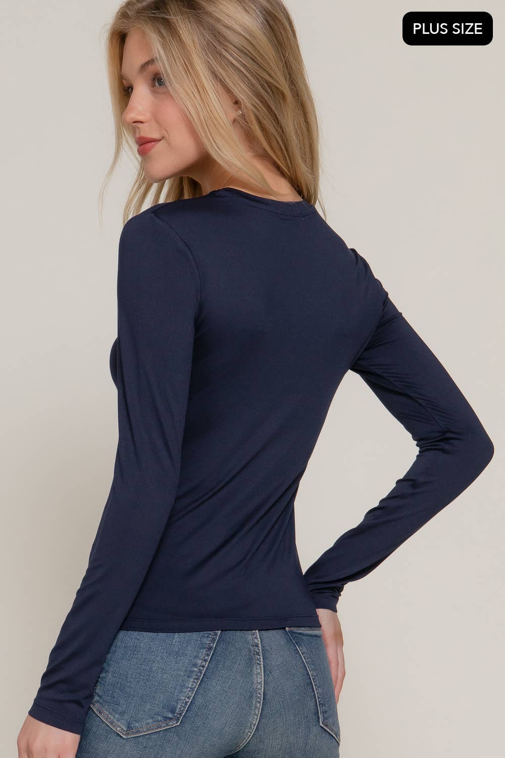 Plus Basic Long Sleeve Crew Neck Top
