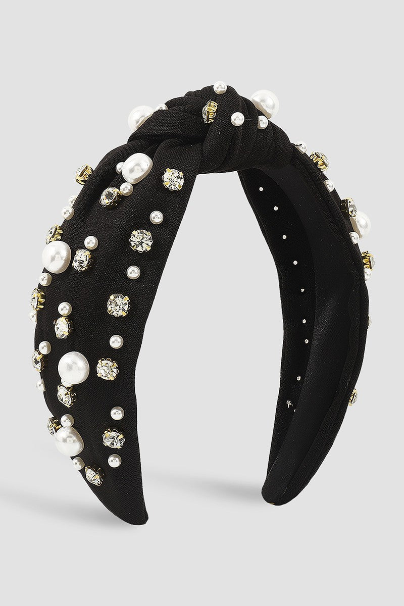 Rhinestone Pearl Topknot Headband
