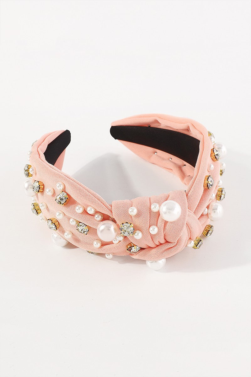 Rhinestone Pearl Topknot Headband