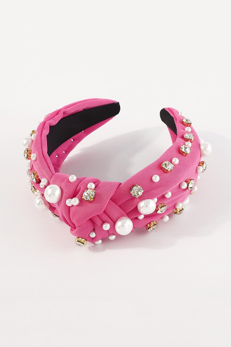Rhinestone Pearl Topknot Headband