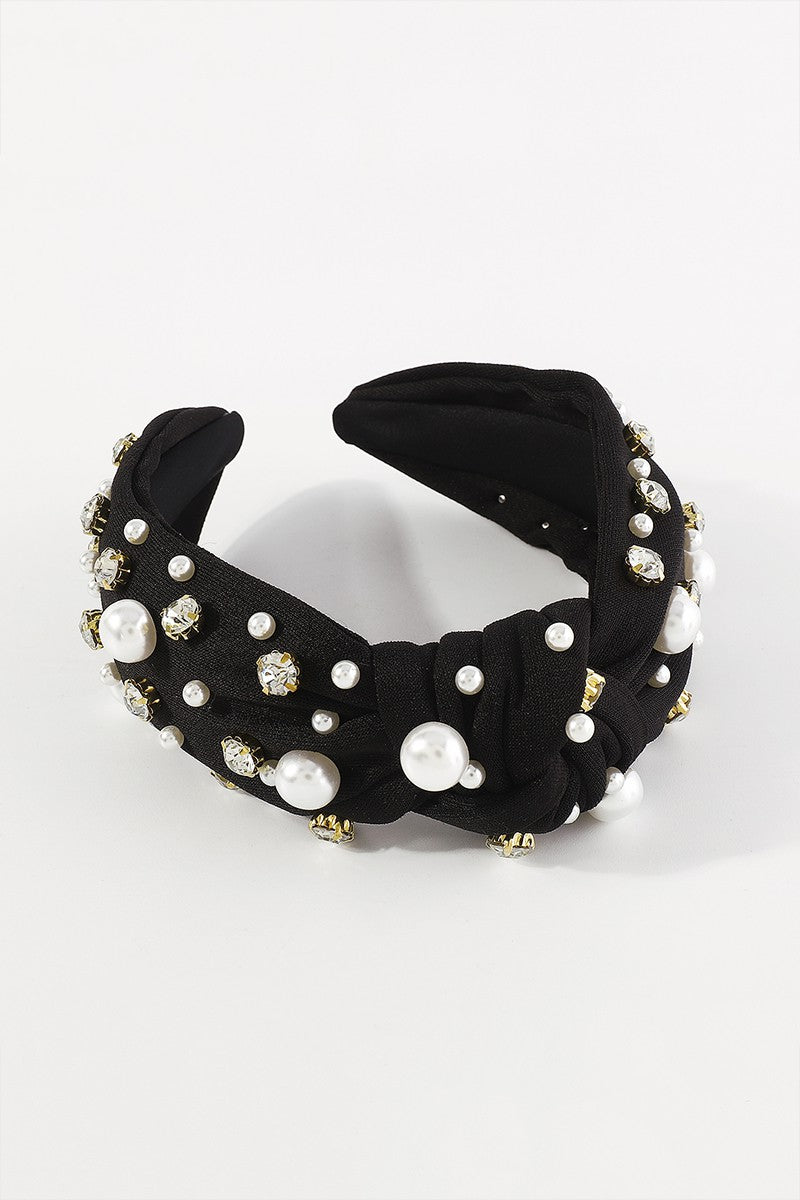 Rhinestone Pearl Topknot Headband