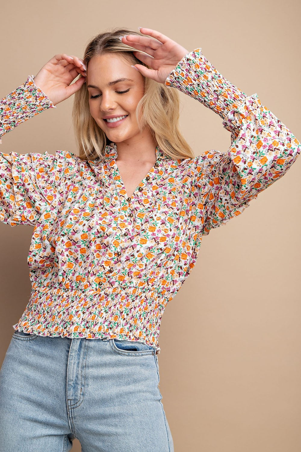 Woven smocked Waist Top