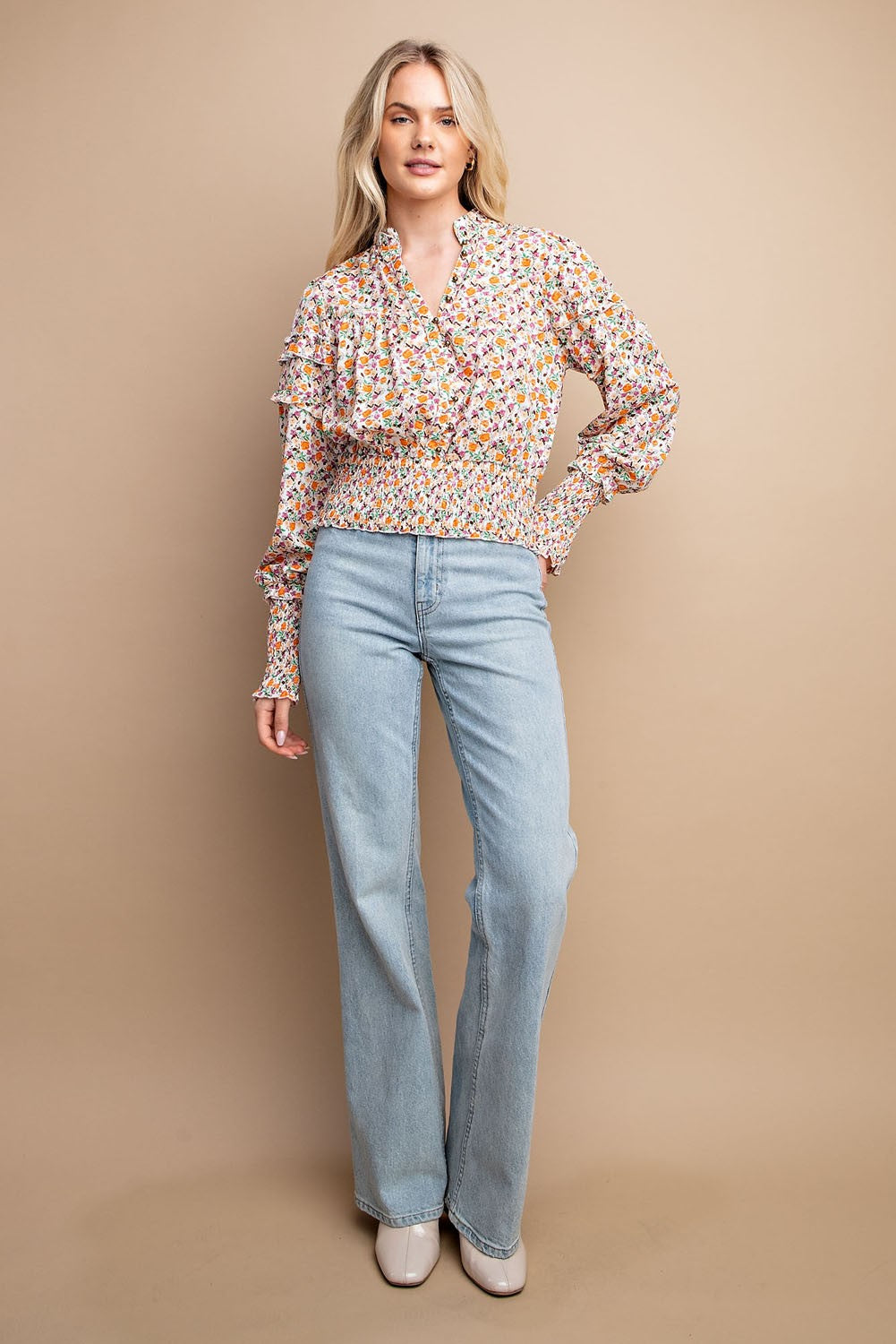 Woven smocked Waist Top