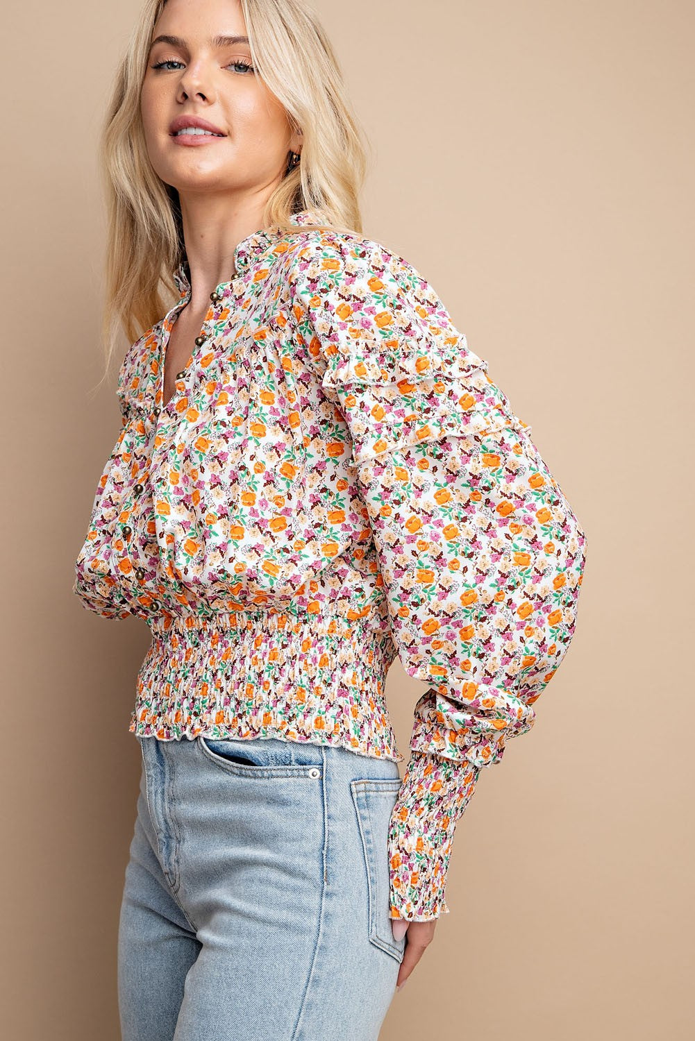 Woven smocked Waist Top