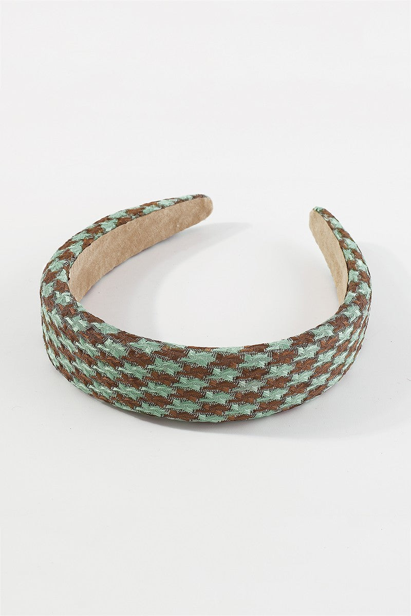 Green Houndstooth Padded Headband