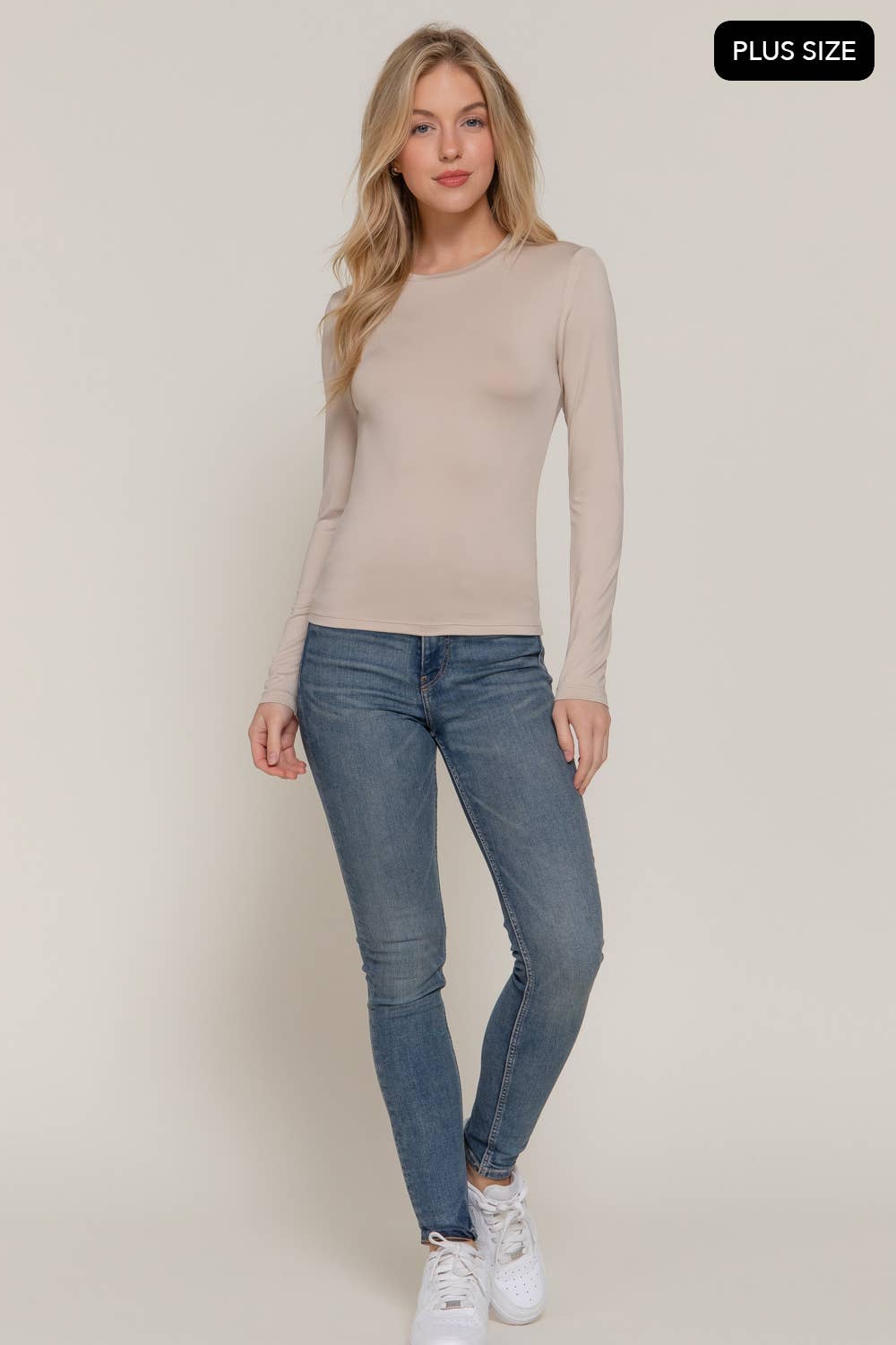 Plus Basic Long Sleeve Crew Neck Top
