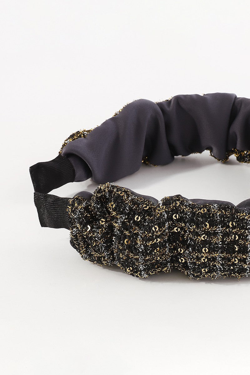 Black Tweed Fabric Folded Headband