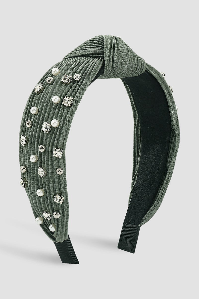 Pleated Fabric Crystal & Pearl Knotted Headband
