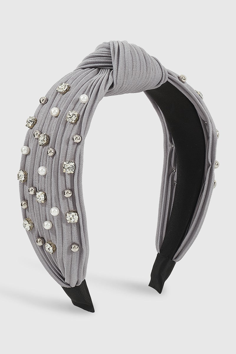 Pleated Fabric Crystal & Pearl Knotted Headband