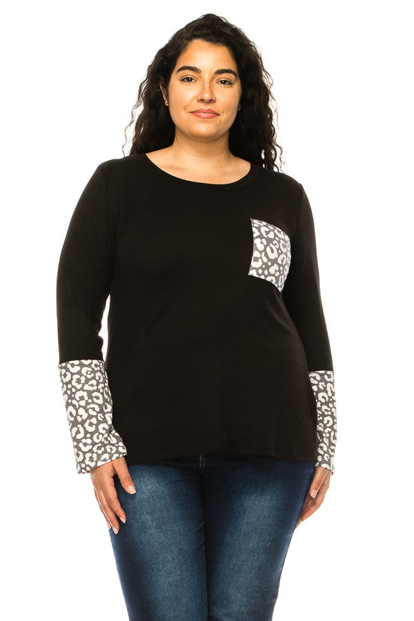 Plus Animal Print Pocket Top
