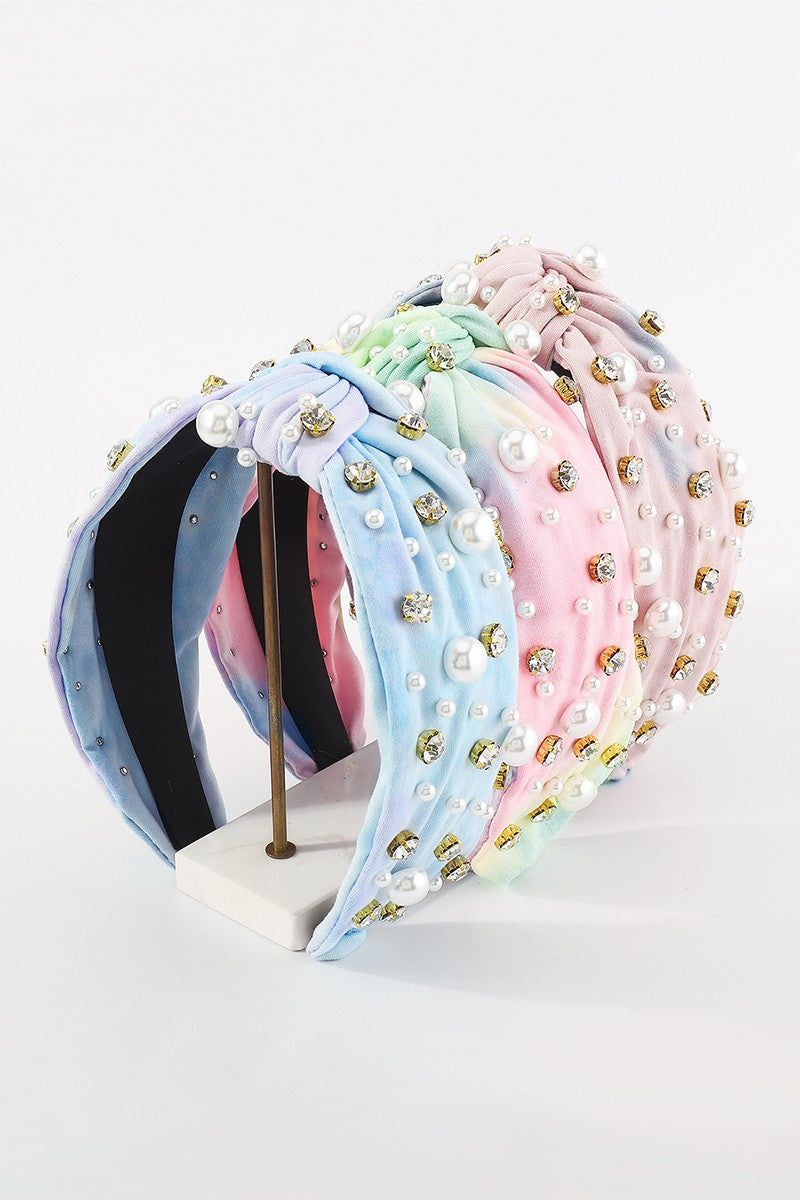 Tie Dye Watercolor Pearl Headbands