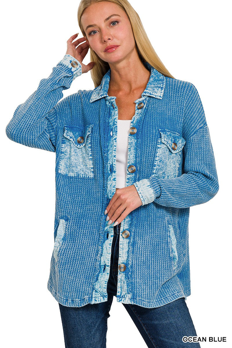 Waffle Acid Wash Shacket