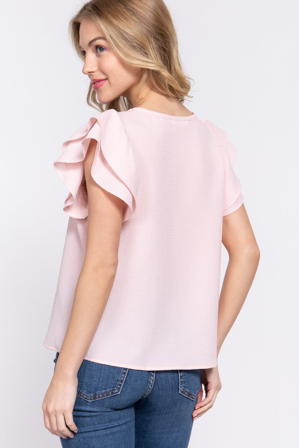 Short Ruffle Sleeve With Embroidered Top