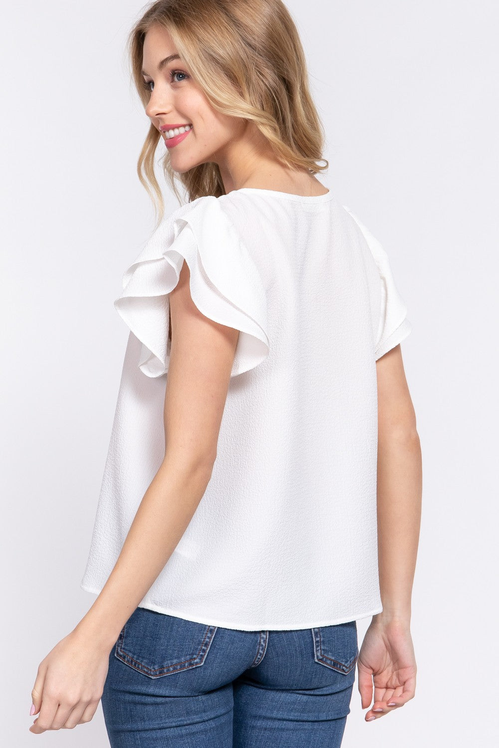 Short Ruffle Sleeve With Embroidered Top