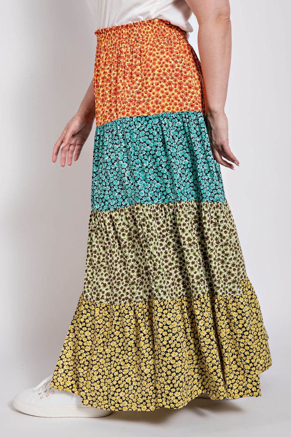 Floral Color Block Skirt