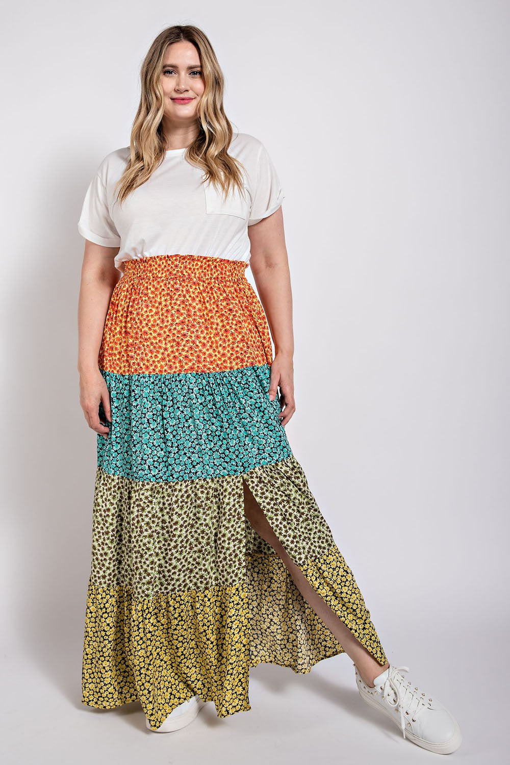 Floral Color Block Skirt